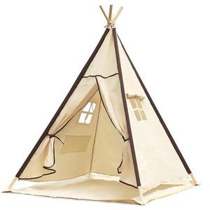 Natural Canvas Teepee Tent for Kids, Foldable Teepee Play Tent